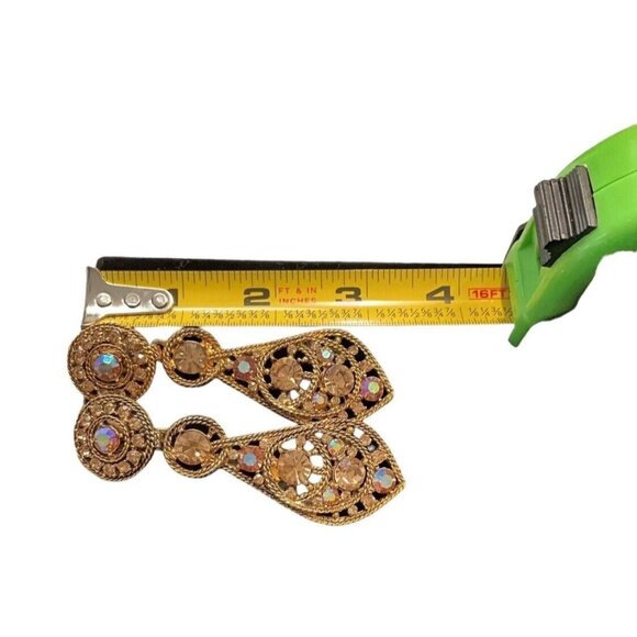 STUNNING VINTAGE AURORA BOREALIS CRYSTAL GOLD THELMA DEUTSCH CLIP ON EARRINGS - Picture 3 of 5